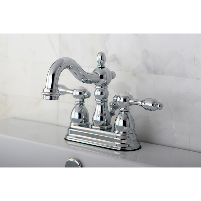 Tudor KS1601TAL Double-Handle 3-Hole Deck Mount 4-Inch Centerset Bathroom Faucet with Brass Pop-Up, Polished Chrome