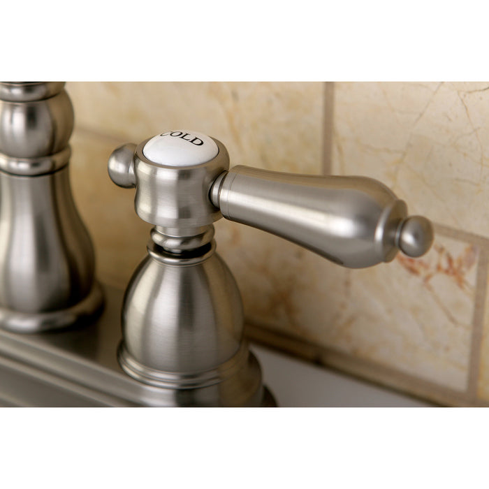 KS1608BAL Double-Handle 3-Hole Deck Mount 4-Inch Centerset Bathroom Faucet with Brass Pop-Up, Brushed Nickel