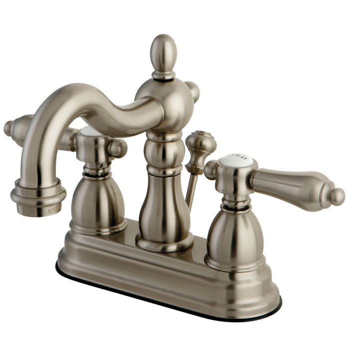 KS1608BAL Double-Handle 3-Hole Deck Mount 4-Inch Centerset Bathroom Faucet with Brass Pop-Up, Brushed Nickel