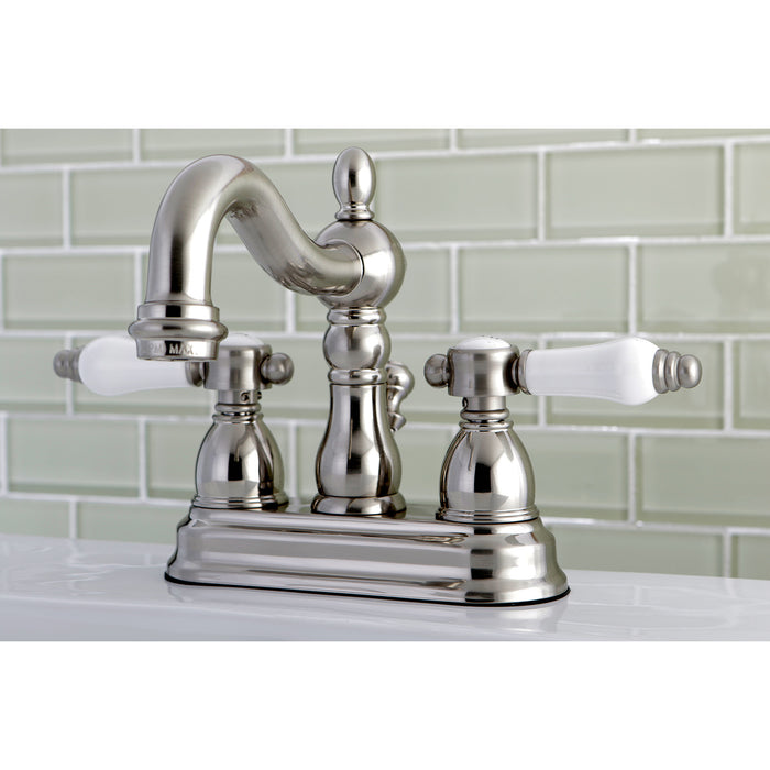 Bel-Air KS1608BPL Double-Handle 3-Hole Deck Mount 4-Inch Centerset Bathroom Faucet with Brass Pop-Up, Brushed Nickel