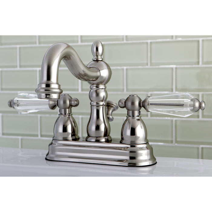 Wilshire KS1608WLL Double-Handle 3-Hole Deck Mount 4-Inch Centerset Bathroom Faucet with Brass Pop-Up, Brushed Nickel