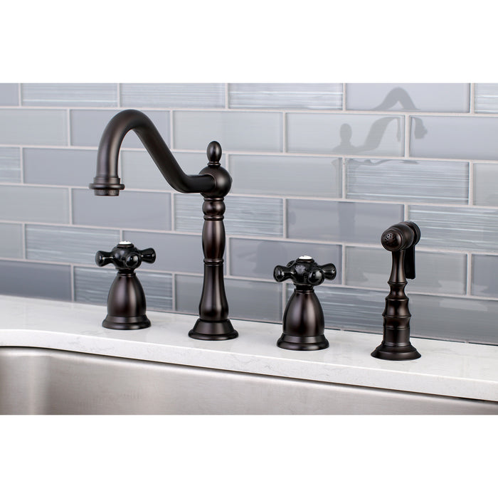 Duchess KS1795PKXBS Two-Handle 4-Hole Deck Mount Widespread Kitchen Faucet with Brass Sprayer, Oil Rubbed Bronze