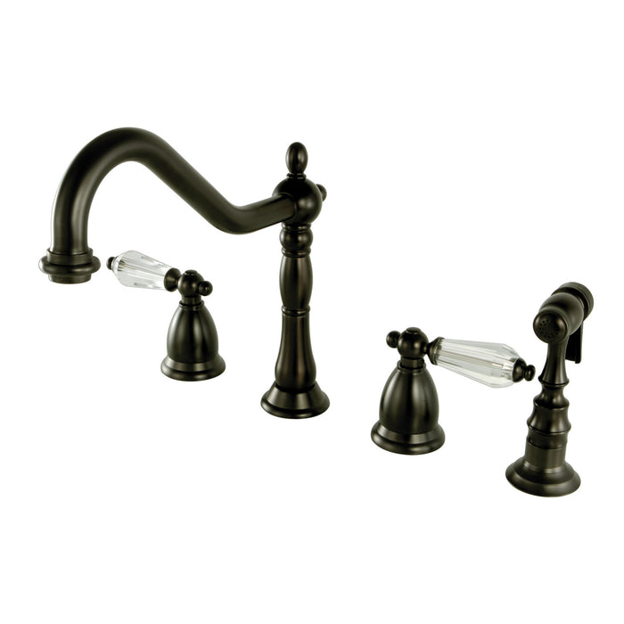 Wilshire KS1795WLLBS Two-Handle 4-Hole Deck Mount Widespread Kitchen Faucet with Brass Sprayer, Oil Rubbed Bronze