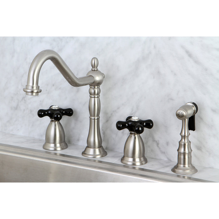 Duchess KS1798PKXBS Two-Handle 4-Hole Deck Mount Widespread Kitchen Faucet with Brass Sprayer, Brushed Nickel