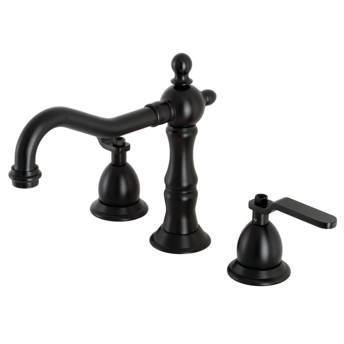 Whitaker KS1970KL Two-Handle 3-Hole Deck Mount Widespread Bathroom Faucet with Brass Pop-Up Drain, Matte Black