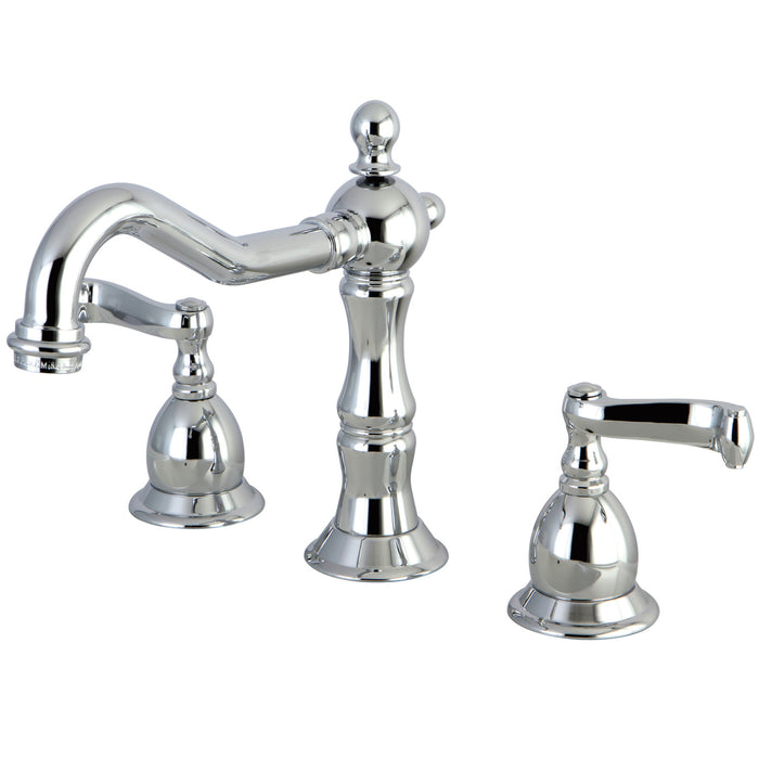 Heritage KS1971FL Two-Handle 3-Hole Deck Mount Widespread Bathroom Faucet with Brass Pop-Up Drain, Polished Chrome