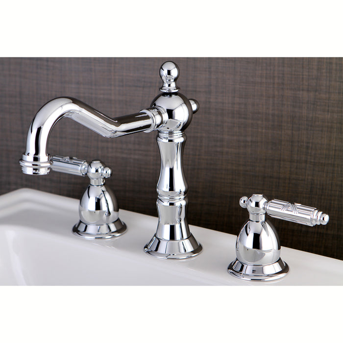 Heritage KS1971GL Two-Handle 3-Hole Deck Mount Widespread Bathroom Faucet with Brass Pop-Up Drain, Polished Chrome