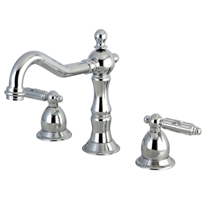 Heritage KS1971GL Two-Handle 3-Hole Deck Mount Widespread Bathroom Faucet with Brass Pop-Up Drain, Polished Chrome