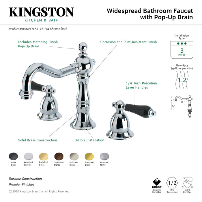 Duchess KS1971PKL Two-Handle 3-Hole Deck Mount Widespread Bathroom Faucet with Brass Pop-Up Drain, Polished Chrome