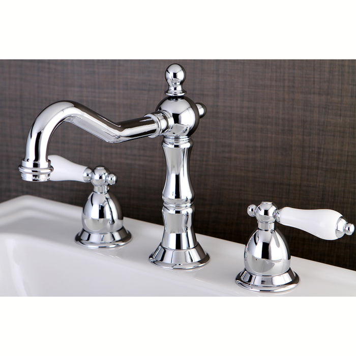 Heritage KS1971PL Two-Handle 3-Hole Deck Mount Widespread Bathroom Faucet with Brass Pop-Up Drain, Polished Chrome