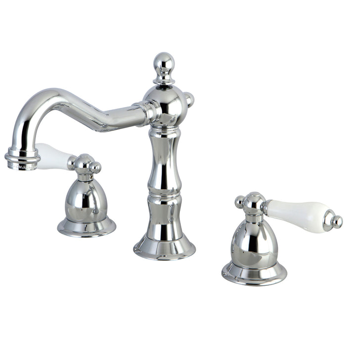 Heritage KS1971PL Two-Handle 3-Hole Deck Mount Widespread Bathroom Faucet with Brass Pop-Up Drain, Polished Chrome