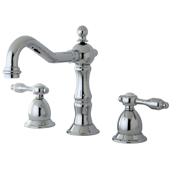 Tudor KS1971TAL Two-Handle 3-Hole Deck Mount Widespread Bathroom Faucet with Brass Pop-Up Drain, Polished Chrome