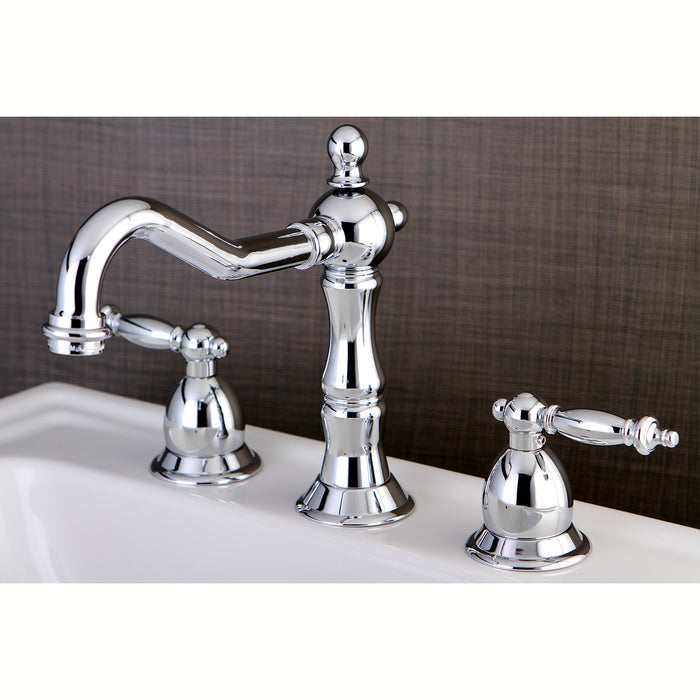 Heritage KS1971TL Two-Handle 3-Hole Deck Mount Widespread Bathroom Faucet with Brass Pop-Up Drain, Polished Chrome