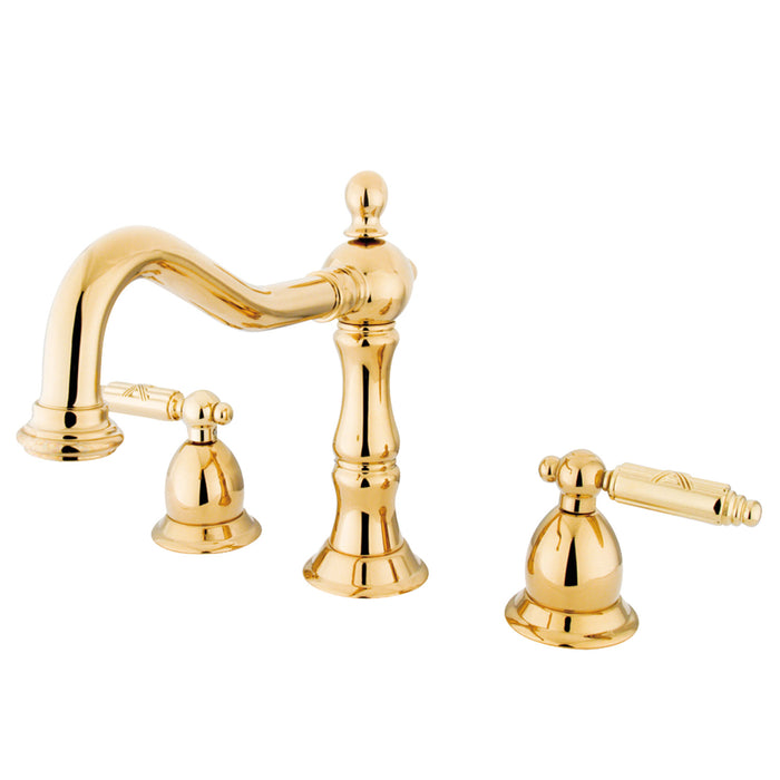 Heritage KS1972GL Two-Handle 3-Hole Deck Mount Widespread Bathroom Faucet with Brass Pop-Up Drain, Polished Brass