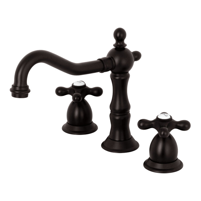 Heritage KS1975AX Two-Handle 3-Hole Deck Mount Widespread Bathroom Faucet with Brass Pop-Up Drain, Oil Rubbed Bronze