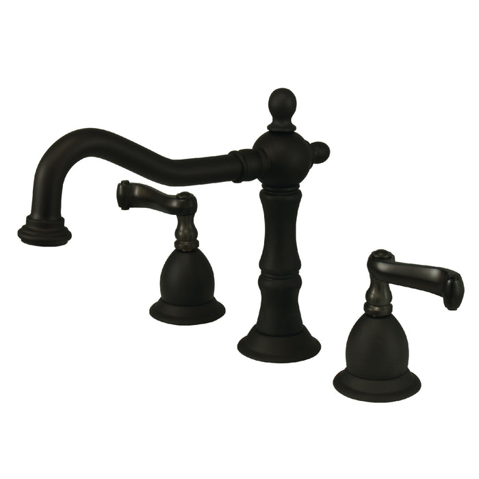 Heritage KS1975FL Two-Handle 3-Hole Deck Mount Widespread Bathroom Faucet with Brass Pop-Up Drain, Oil Rubbed Bronze