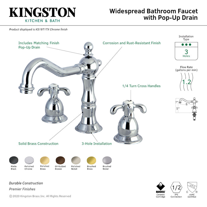 French Country KS1975TX Two-Handle 3-Hole Deck Mount Widespread Bathroom Faucet with Brass Pop-Up Drain, Oil Rubbed Bronze