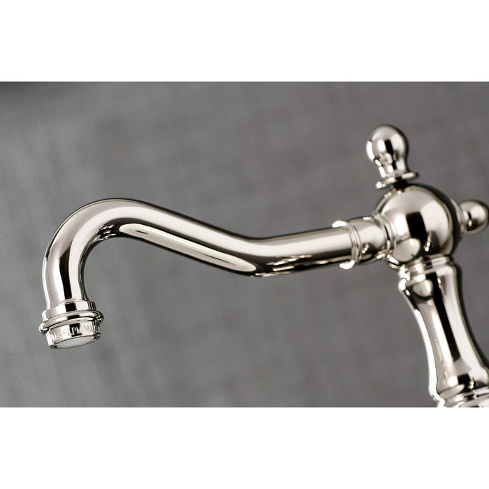 Heritage KS1976AL Two-Handle 3-Hole Deck Mount Widespread Bathroom Faucet with Brass Pop-Up Drain, Polished Nickel