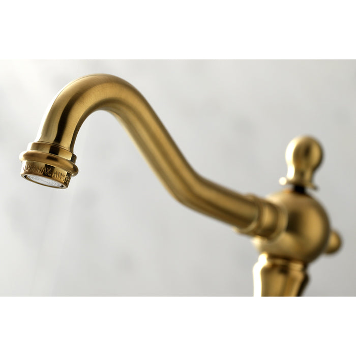 Heritage KS1977AL Two-Handle 3-Hole Deck Mount Widespread Bathroom Faucet with Brass Pop-Up Drain, Brushed Brass