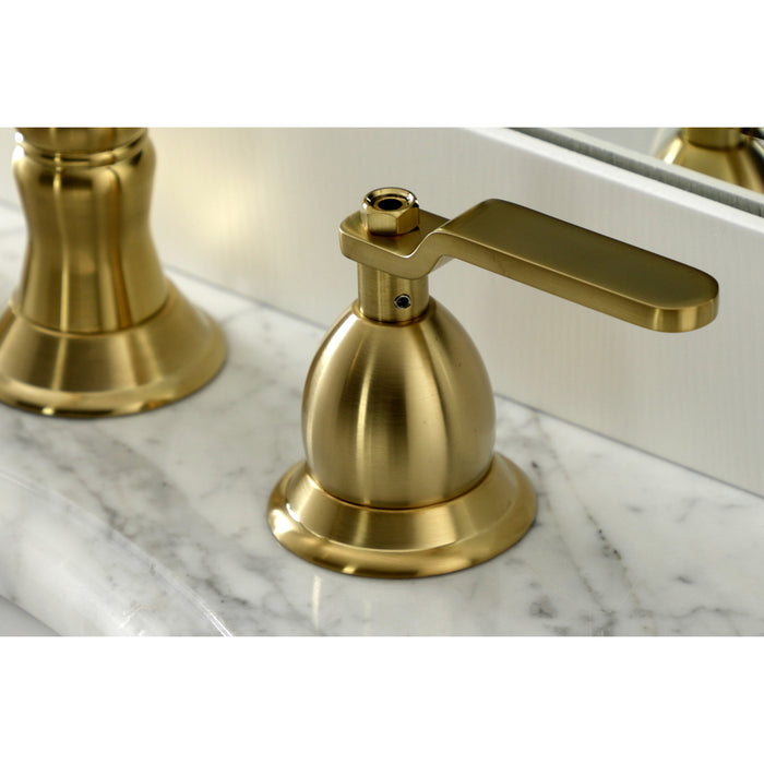 Whitaker KS1977KL Two-Handle 3-Hole Deck Mount Widespread Bathroom Faucet with Brass Pop-Up Drain, Brushed Brass