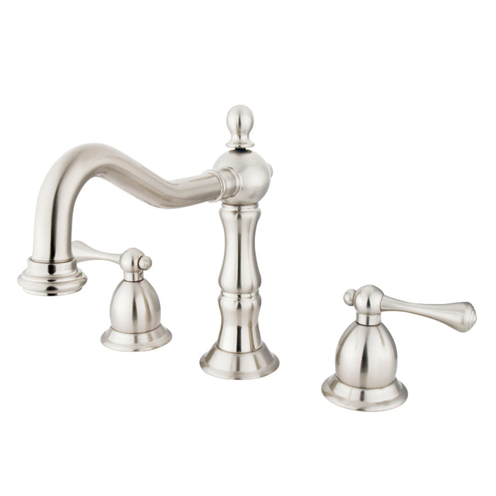 Heritage KS1978BL Two-Handle 3-Hole Deck Mount Widespread Bathroom Faucet with Brass Pop-Up Drain, Brushed Nickel