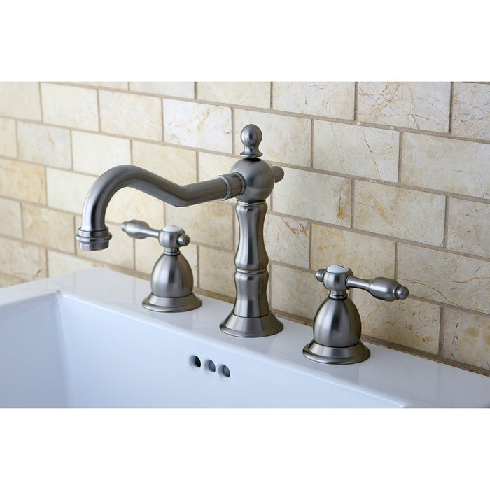 Tudor KS1978TAL Two-Handle 3-Hole Deck Mount Widespread Bathroom Faucet with Brass Pop-Up Drain, Brushed Nickel