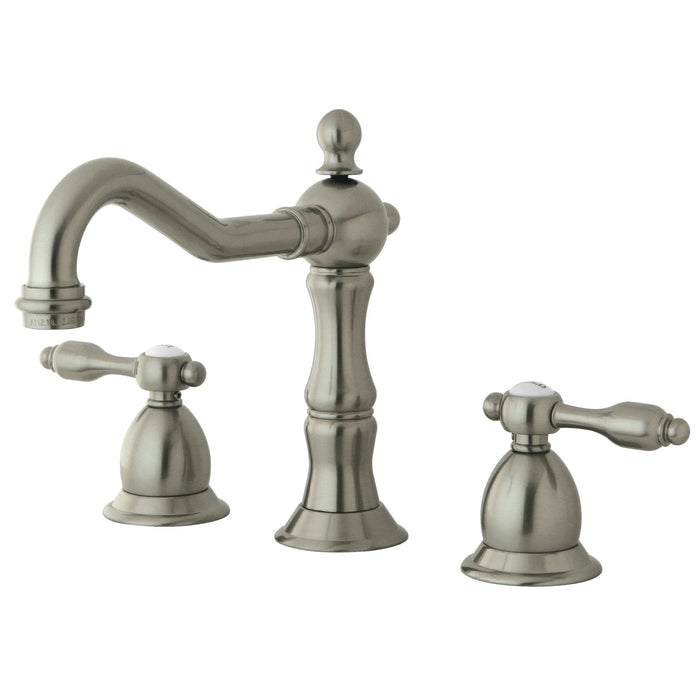 Tudor KS1978TAL Two-Handle 3-Hole Deck Mount Widespread Bathroom Faucet with Brass Pop-Up Drain, Brushed Nickel