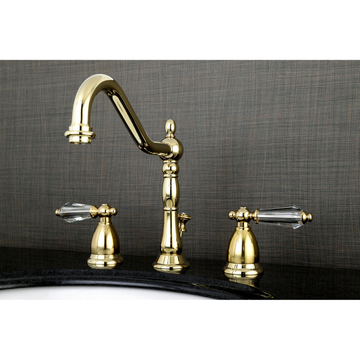 Wilshire KS1992WLL Two-Handle 3-Hole Deck Mount Widespread Bathroom Faucet with Brass Pop-Up Drain, Polished Brass