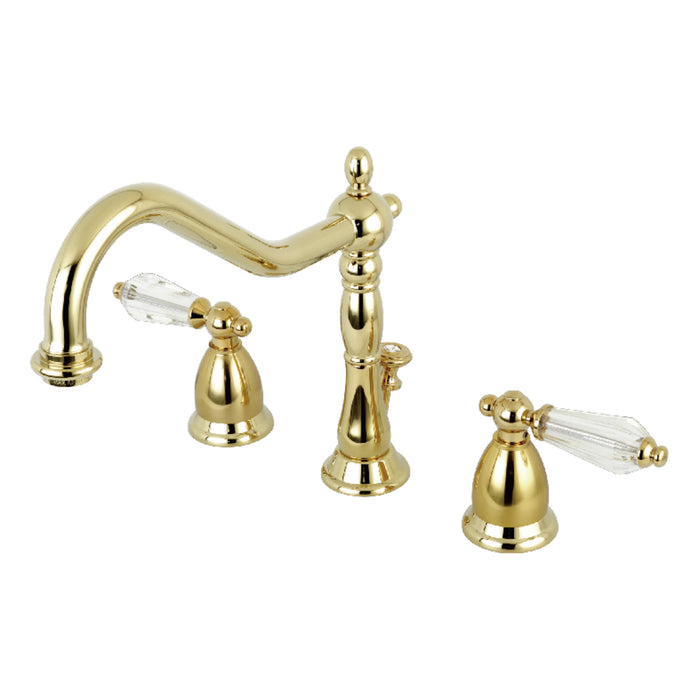 Wilshire KS1992WLL Two-Handle 3-Hole Deck Mount Widespread Bathroom Faucet with Brass Pop-Up Drain, Polished Brass