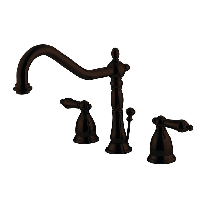 Heritage KS1995AL Two-Handle 3-Hole Deck Mount Widespread Bathroom Faucet with Brass Pop-Up Drain, Oil Rubbed Bronze