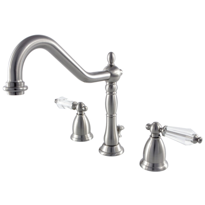 Wilshire KS1998WLL Two-Handle 3-Hole Deck Mount Widespread Bathroom Faucet with Brass Pop-Up Drain, Brushed Nickel