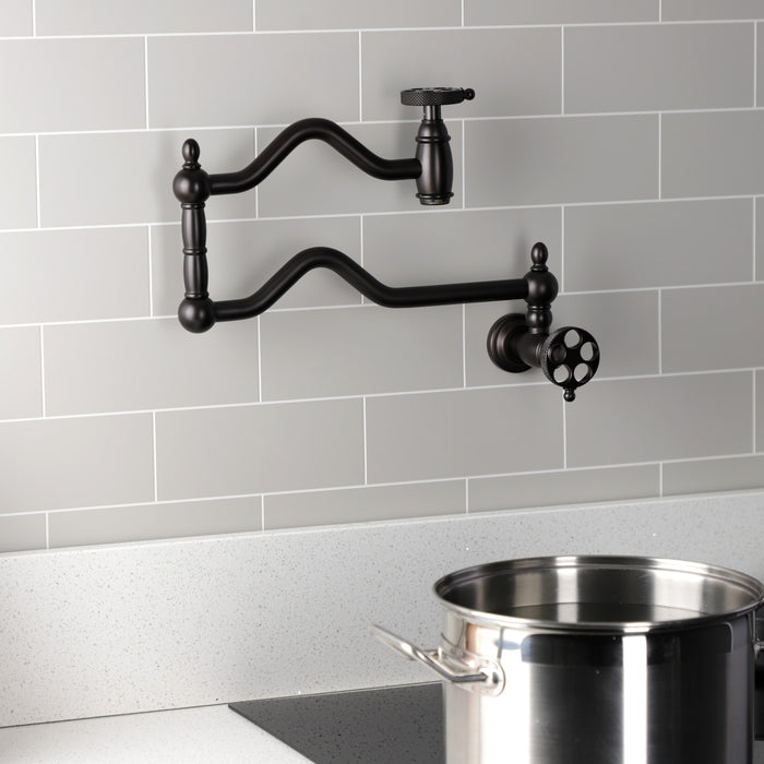 Webb KS2105RKX Two-Handle 1-Hole Wall Mount Pot Filler with Knurled Handle, Oil Rubbed Bronze