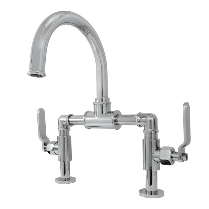 Whitaker KS2171KL Two-Handle 2-Hole Deck Mount Bridge Bathroom Faucet with Pop-Up Drain, Polished Chrome