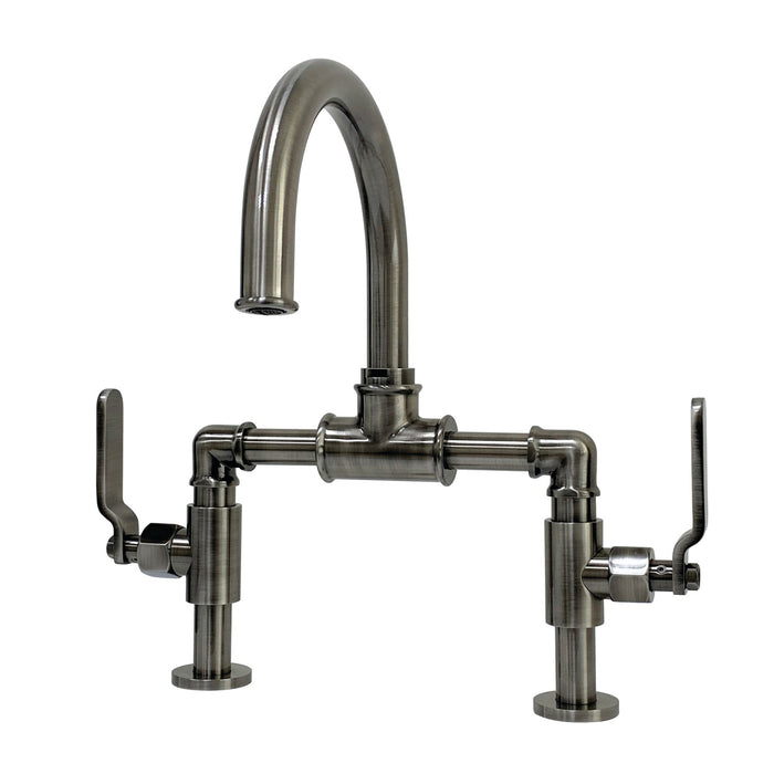 Whitaker KS217KLVN Two-Handle 2-Hole Deck Mount Bridge Bathroom Faucet with Pop-Up Drain, Black Stainless