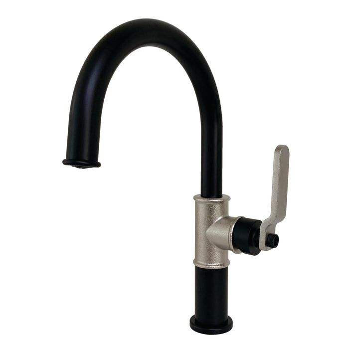 Whitaker KS2236KL One-Handle 1-Hole Bathroom Faucet with Push Pop-Up Drain, Matte Black/Polished Nickel