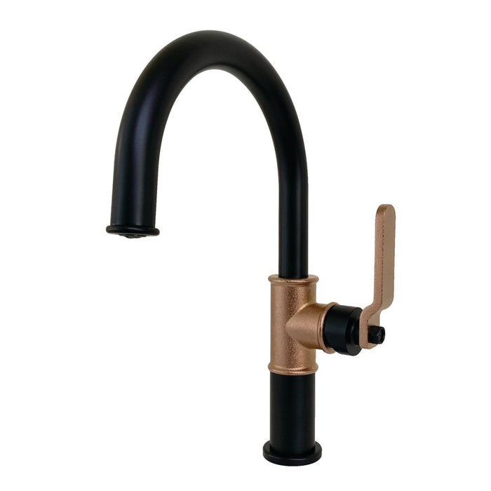 Whitaker KS2237KL One-Handle 1-Hole Bathroom Faucet with Push Pop-Up Drain, Matte Black/Rose Gold