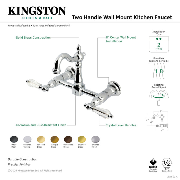 Willshire KS2443WLL Two-Handle 2-Hole Wall Mount Kitchen Faucet, Antique Brass