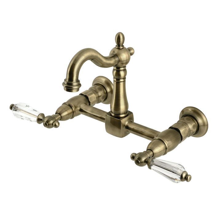 Willshire KS2443WLL Two-Handle 2-Hole Wall Mount Kitchen Faucet, Antique Brass