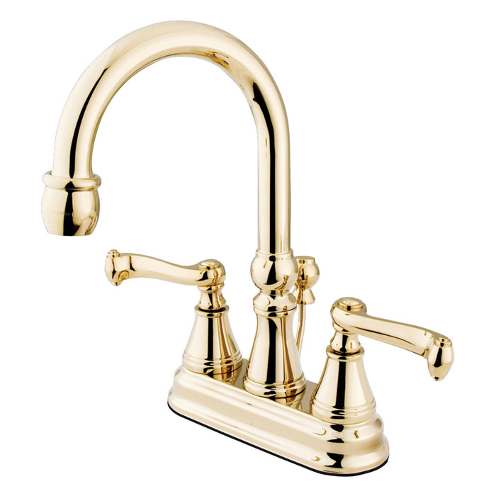 Royale KS2612FL Double-Handle 3-Hole Deck Mount 4-Inch Centerset Bathroom Faucet with Brass Pop-Up, Polished Brass