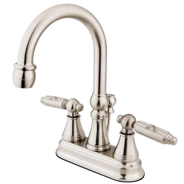 Georgian KS2618GL Double-Handle 3-Hole Deck Mount 4-Inch Centerset Bathroom Faucet with Brass Pop-Up, Brushed Nickel