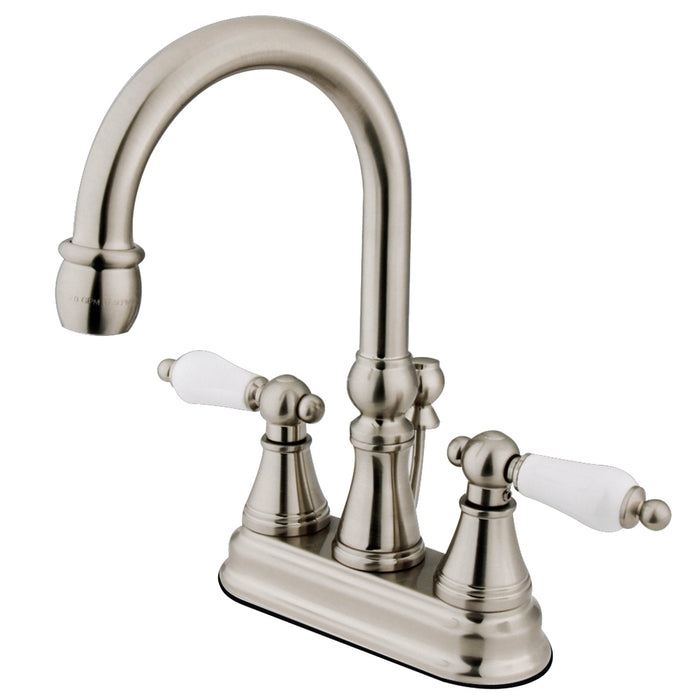 Governor KS2618PL Double-Handle 3-Hole Deck Mount 4-Inch Centerset Bathroom Faucet with Brass Pop-Up, Brushed Nickel