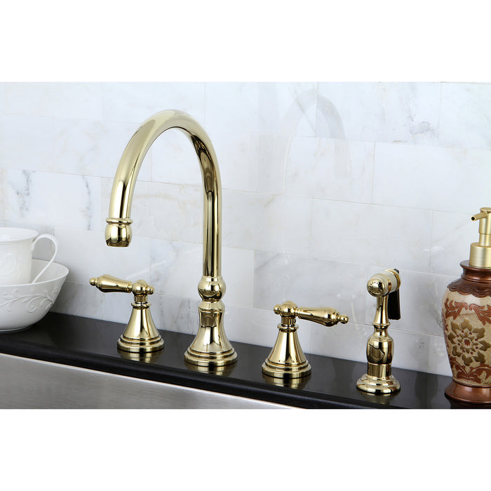 Governor KS2792ALBS Two-Handle 4-Hole Deck Mount Widespread Kitchen Faucet with Brass Sprayer, Polished Brass