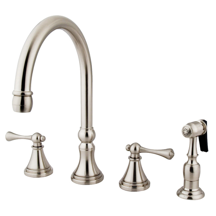 Governor KS2798BLBS Two-Handle 4-Hole Deck Mount Widespread Kitchen Faucet with Brass Sprayer, Brushed Nickel