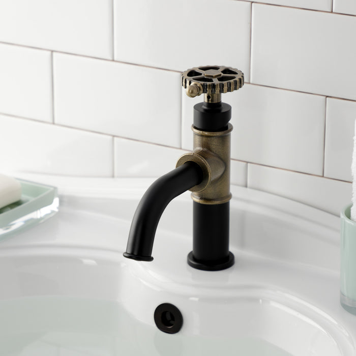 Fuller KS2823CG Single-Handle 1-Hole Deck Mount Bathroom Faucet with Push Pop-Up, Matte Black/Antique Brass