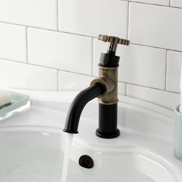 Fuller KS2823CG Single-Handle 1-Hole Deck Mount Bathroom Faucet with Push Pop-Up, Matte Black/Antique Brass