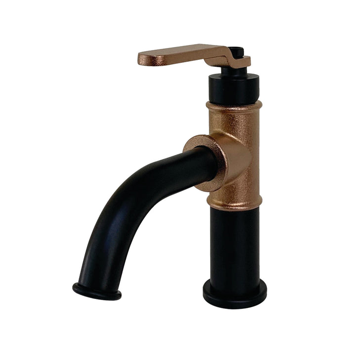 Whitaker KS2827KL One-Handle 1-Hole Bathroom Faucet with Push Pop-Up Drain, Matte Black/Rose Gold