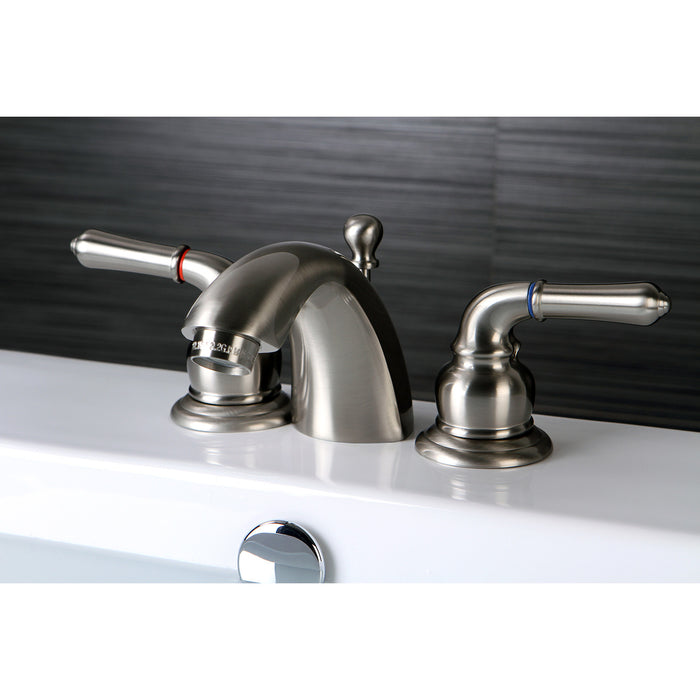 KS2958 Two-Handle 3-Hole Deck Mount Mini-Widespread Bathroom Faucet with Brass Pop-Up, Brushed Nickel