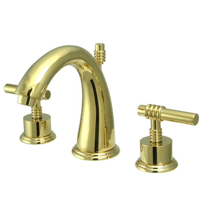 Milano KS2962ML Two-Handle 3-Hole Deck Mount Widespread Bathroom Faucet with Brass Pop-Up Drain, Polished Brass