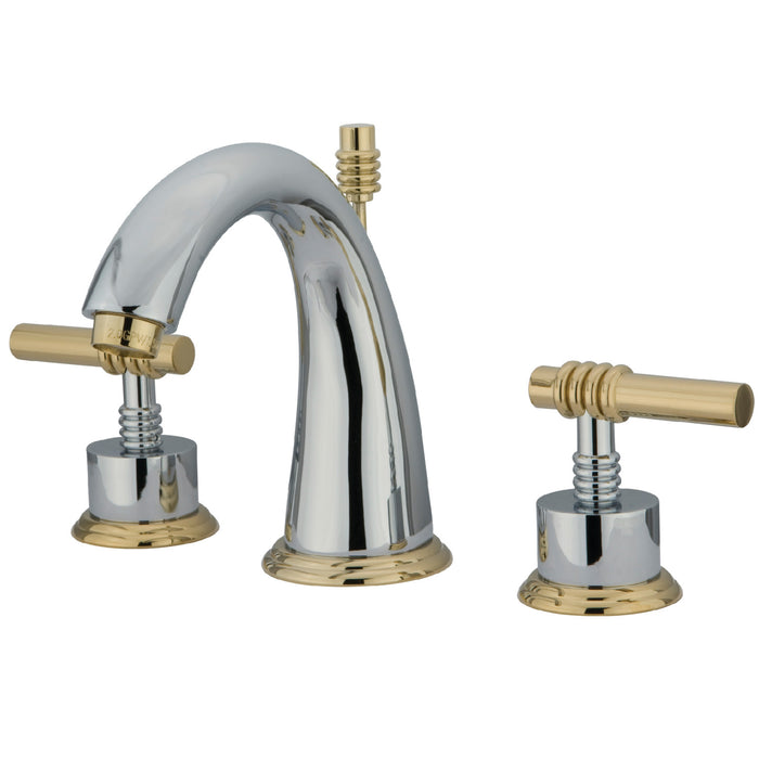 Milano KS2964ML Two-Handle 3-Hole Deck Mount Widespread Bathroom Faucet with Brass Pop-Up Drain, Polished Chrome/Polished Brass