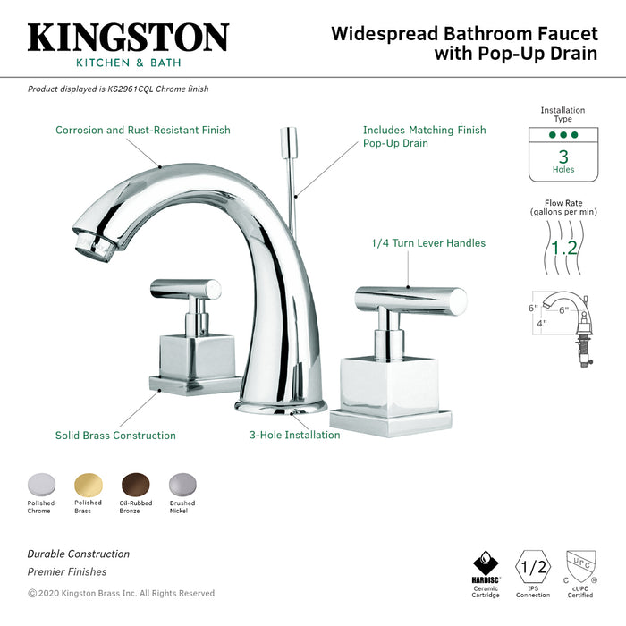 Claremont KS2965CQL Two-Handle 3-Hole Deck Mount Widespread Bathroom Faucet with Brass Pop-Up Drain, Oil Rubbed Bronze